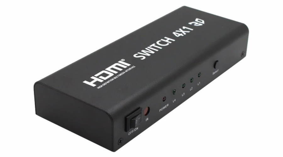 PremiumCord HDMI switch 4:1, kovový, dálkové ovl.
