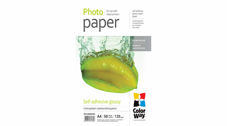 COLORWAY fotopapír/ samolepící/ glossy 135g/m2, A4/ 50 kusů