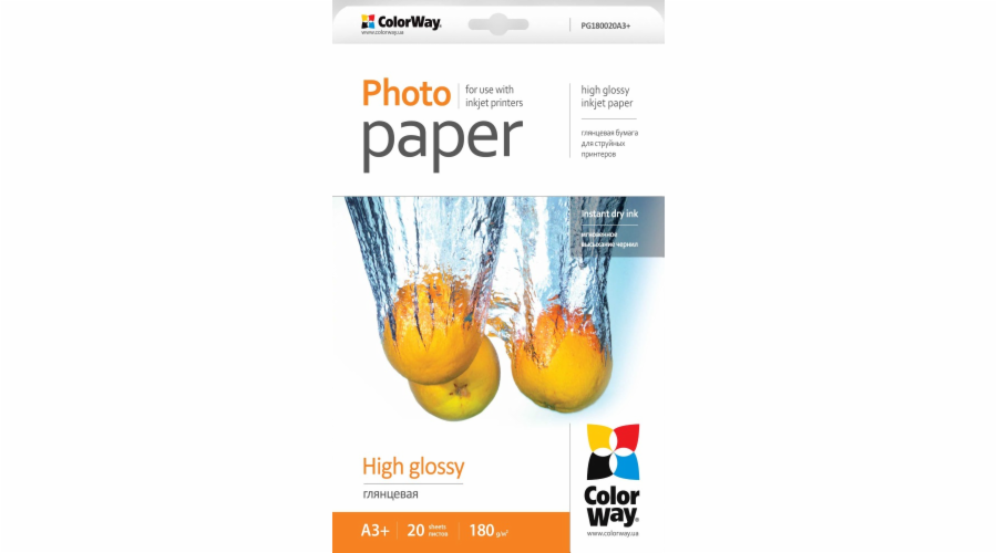 COLORWAY fotopapír/ high glossy 180g/m2, A3+/ 20 kusů