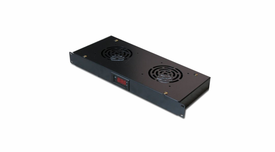 19" ventilační jednotka XtendLan, 2 ventilátory, LCD display, termostat, hloubka 200mm, černá
