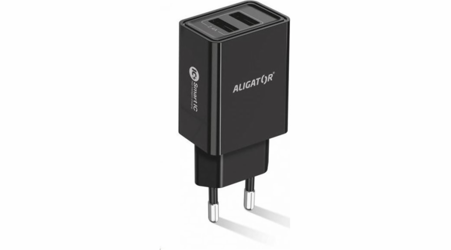 ALIGATOR CHA0035 Chytrá síťová nabíječka ALIGATOR 2.4A, 2xUSB, smart IC, černá, kabel pro iPhone/iPad 2A