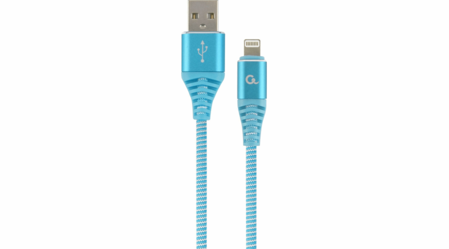 USB kabel Gembird USB 2.0 (AM/8-pin lightning M) textilní oplet 1m tyrkysově bílý Gembird