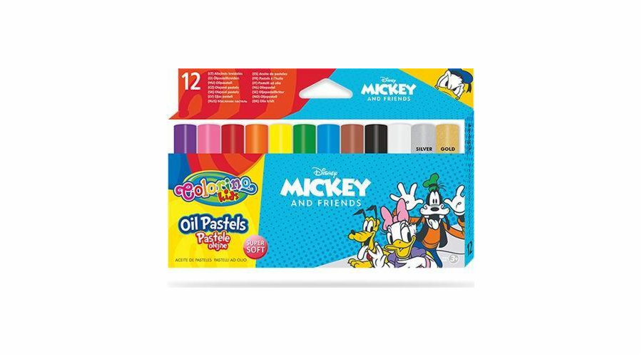 Patio Trojúhelníkové olejové pastely 12 barev Colorino Kids Mickey