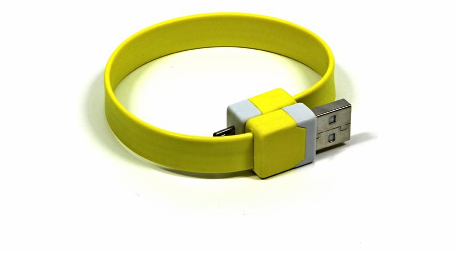 USB kabel microUSB logo na zápěstí, žluté