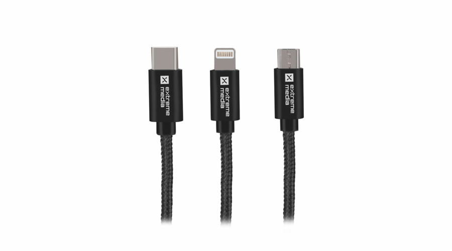 Natec vícekonektorový kabel 3v1 USB Micro + Lightning + USB-C, textilní opletení, 1m