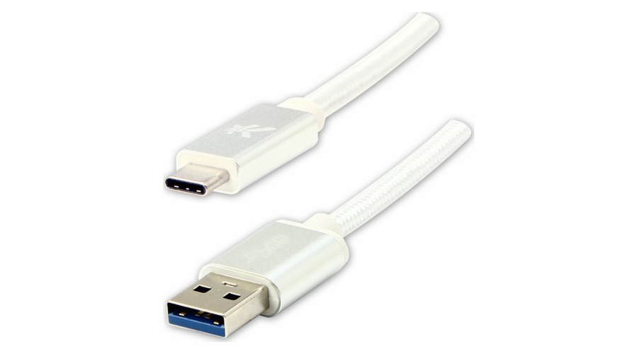 Logo kabelu USB Kabel USB (3.2 Gen 1), USB A M-USB CM, 2 m, 5 Gb/s, 5 V/3 A, bílý, logo, krabička, nylonové opletení, hliníkový kryt konektoru