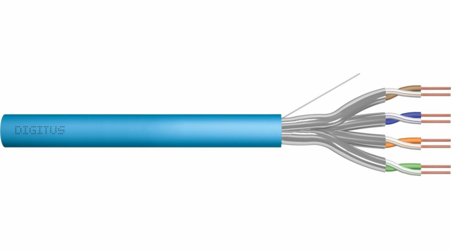 Instalační kabel ICT kategorie 6A, U / FTP, Dca, pevný, AWG 23/1, LSOH, 100m, smršťovací fólie Modrá