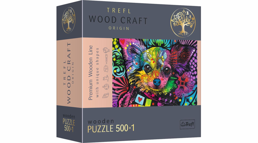 Dřevěné puzzle 500 dílků Barevné štěně