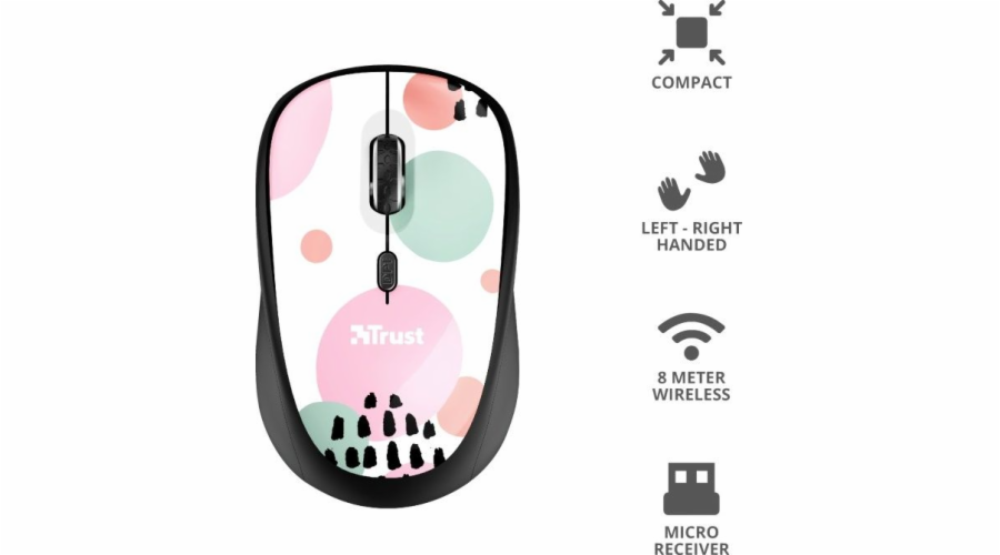 Trust Yvi Wireless Mouse 24441 /Cestovní/Optická/Bezdrátová USB/Růžová