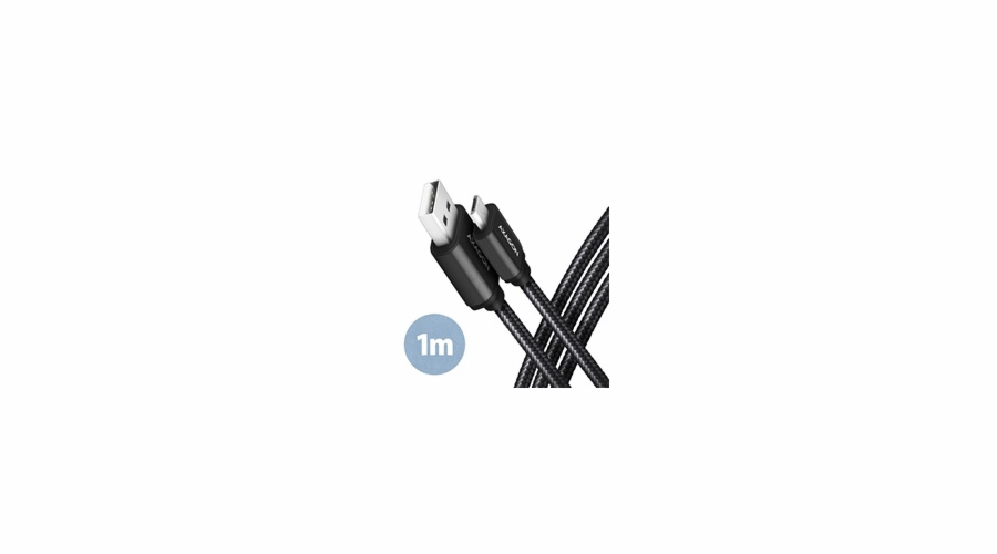 AXAGON BUMM-AM10AB, HQ kabel Micro USB <-> USB-A, 1m, USB 2.0, 2.4A, ALU, oplet, černý