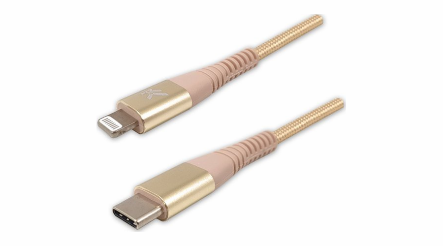 USB USB kabel USB kabel (2.0), USB C M - Apple Lightning C94 M, 1M, MFI Certification, 5V/3A, zlato, Logo, Box, Nylon Braid, hliníkový kryt s