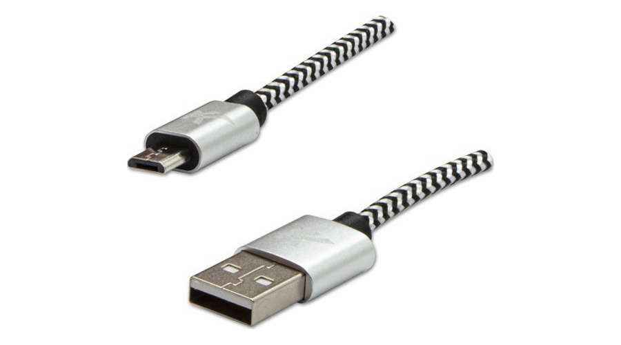 Kabel USB kabel USB kabel (2.0), USB A M - USB Micro B M, 2M, 480 MB/S, 5V/1A, Silver, Logo, Box, Nylon Braid, kryt hliníku konektoru