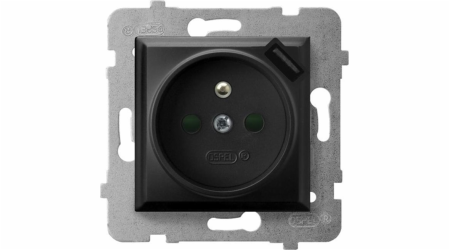 Single Nest Ospel Aria GP-1UZPUSB/M/33 s uzemněním s výňatky s nabíječkou USB 2.1A Black Metallic