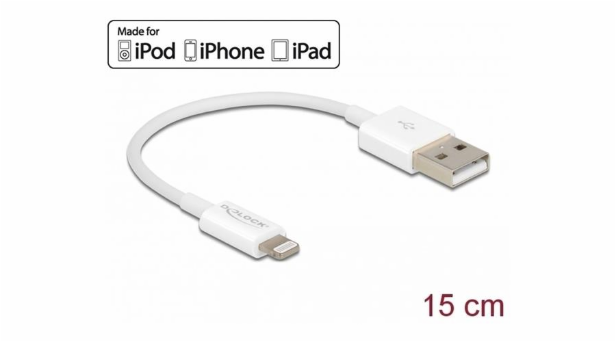 Delock USB datový a napájecí kabel pro iPhone™, iPad™, iPod™ bílý 15 cm