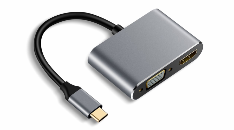 XtendLan XL-UCMHVGAUF XtendLan Konvertor USB C na HDMI (F) 4k a VGA (F) 1080p, USB C PD, USB 3.0, pokovený box