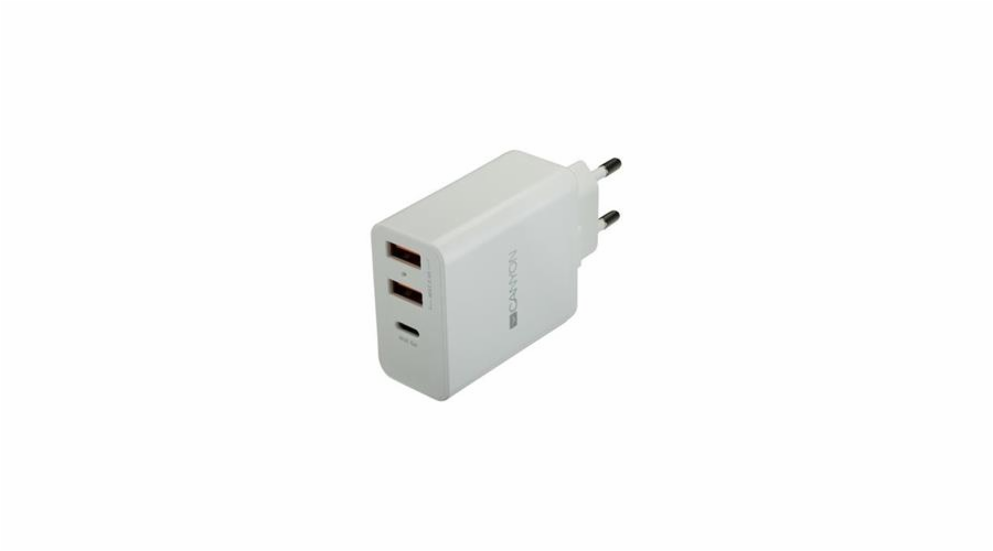 CANYON Nabíjčka do sítě H-08, Power delivery - 1x USB-C (Quick charge), 2xUSB A, černá