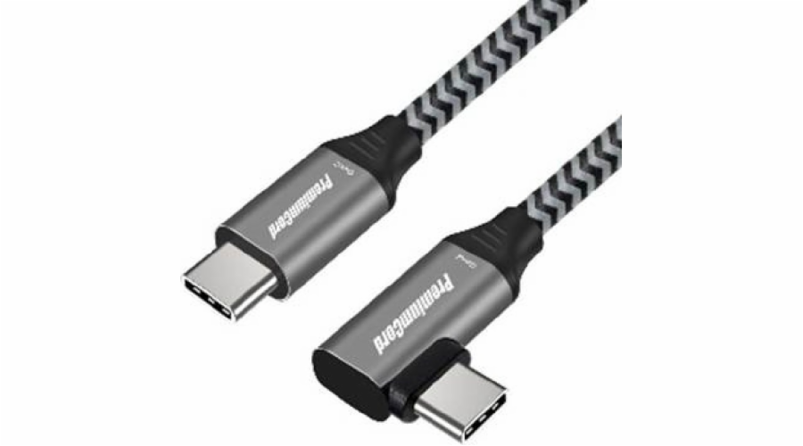 PremiumCord USB-C zahnutý kabel ( USB 3.2 GEN 2x2, 5A, 100W, 20Gbit/s ) 0,5m hliníkové krytky konektorů, bavlněný oplet