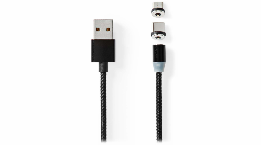 NEDIS USB 2.0 kabel/ USB-A Zástrčka - USB micro-B zástrčka/USB-C zástrčka/ magnet konektory/ černý/ blistr/ 2 m