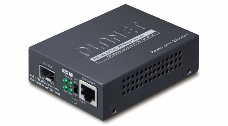 Planet GT-805A-PD konvertor 10/100/1000Base-T / miniGBIC SFP/ napájený z PoE 802.3af/at/bt