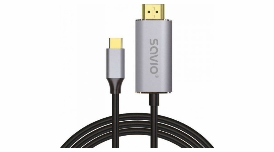 USB-C to HDMI 2.0B cable 2m silver / black gold tips SAVIO CL-171