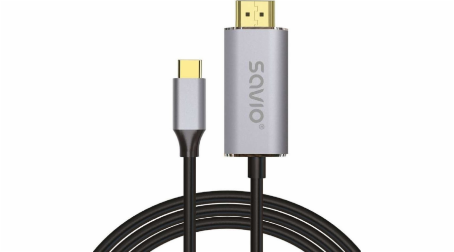 USB-C to HDMI 2.0B cable 1m silver-black golden tips SAVIO CL-170