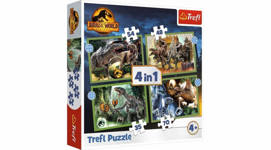 Puzzle 4v1 Strašidelní dinosauři Jurský svět