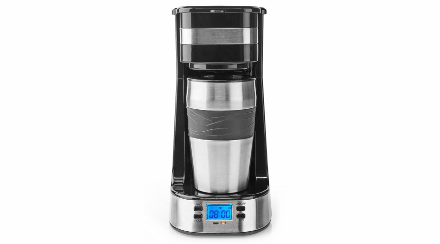 NEDIS kávovar/ na jeden šálek/ dvoustěnný cestovní hrnek/ kapacita 0,42 l/ časovač/ černý