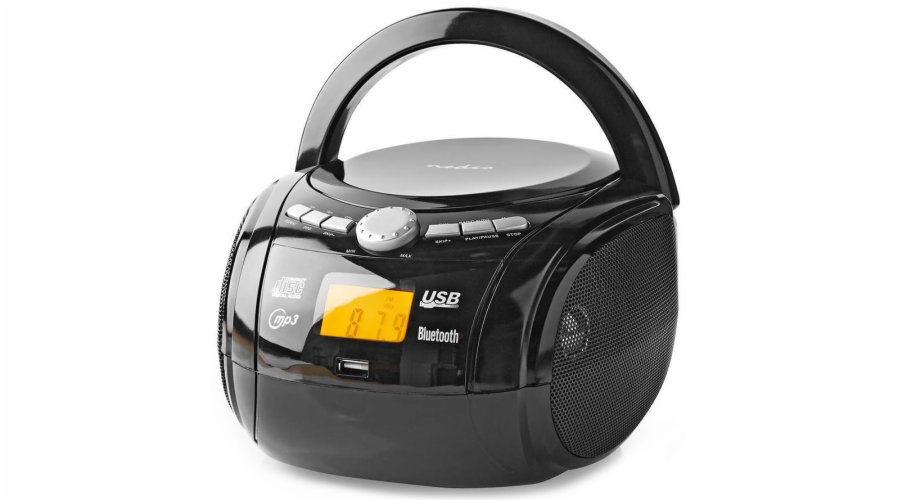 NEDIS CD přehrávač Boombox/ výkon 9 W/ napájení z baterie/ síťové napájení/ stereo/ BT/ FM/ USB/ černý