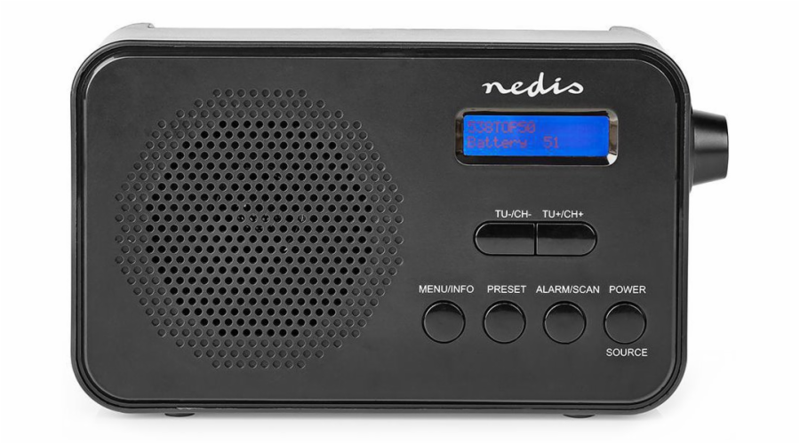 NEDIS přenosné rádio/ DAB+/ FM/ 1.3 "/ napájení z baterie/ digitální/ 3.6 W/ budík/ časovač vypnutí/ černé