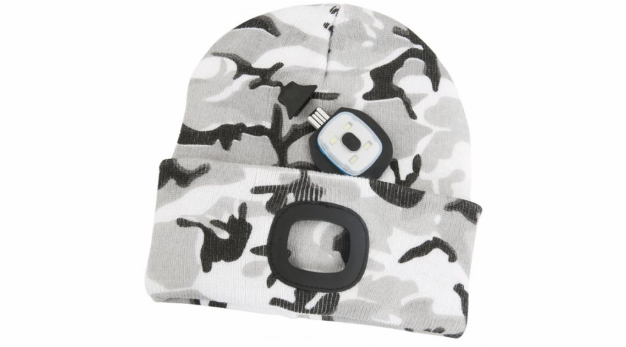 Čepice s čelovkou LED maskáčová šedá (USB nabíjení)