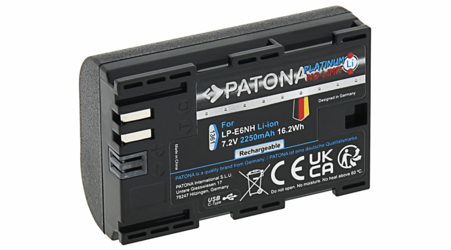 PATONA baterie pro foto Canon LP-E6NH 2400mAh Li-Ion Platinum USB-C nabíjení
