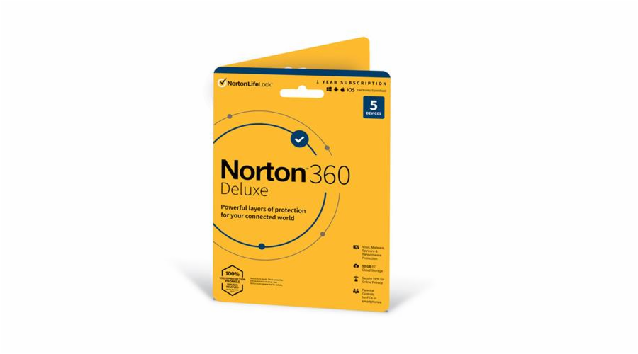 Norton 360 DELUXE 50GB + VPN 1 lic. 5 lic. 2 roky - ESD (21435535) NORTON 360 DELUXE 50GB +VPN 1 uživatel pro 5 zařízení na 2 roky - ESD