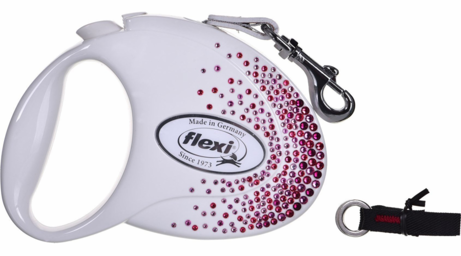 FLEXI Glam Splash Pink with Swarovski crystals M - Dog Retractable lead - 5 m - white