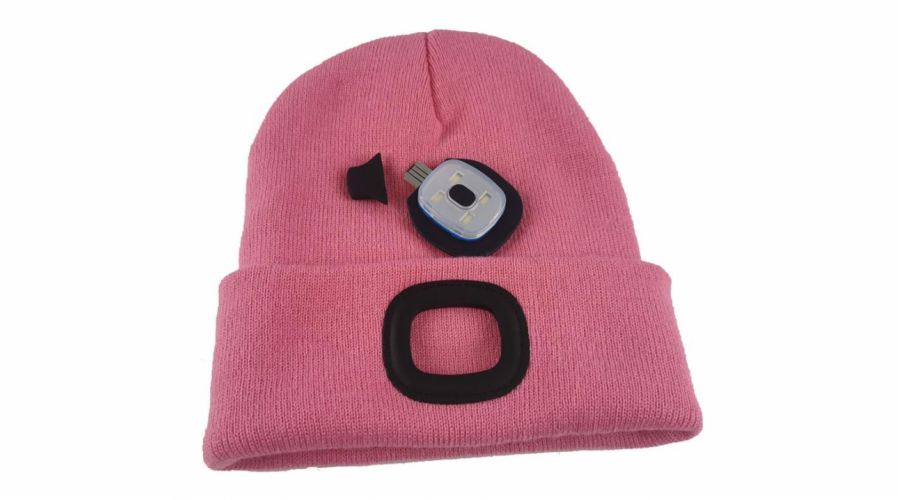 Čepice s čelovkou LED růžová (USB nabíjení)
