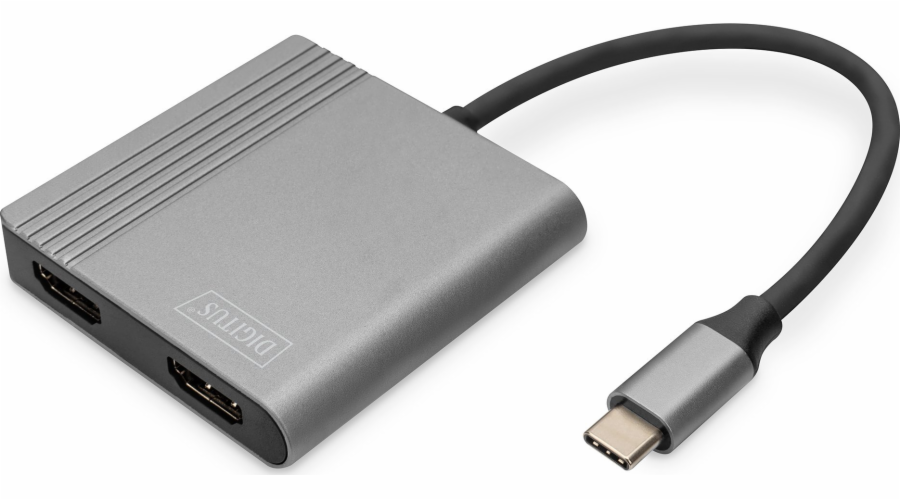 Digitus DA-70828 DIGITUS Adaptér USB-C - 2x HDMI, 18 cm 4K/30Hz, stříbrný, hliníkový kryt