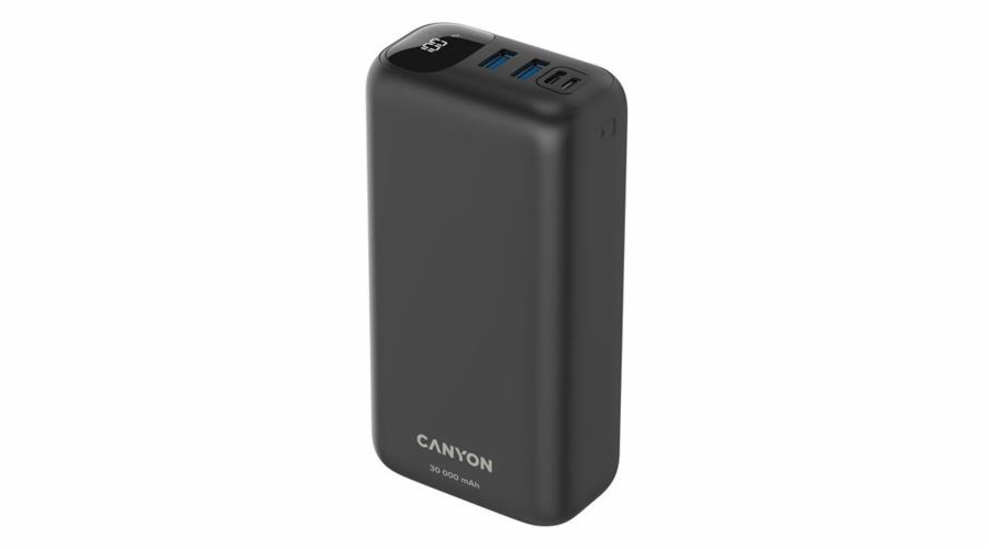 Canyon CNE-CPB301B CANYON powerbanka PB-301, 30000mAh Li-poly QC 3.0&PD 20W, display, In USB-C + micro USB, Out 1x USB-C + 2x USB-A, černá