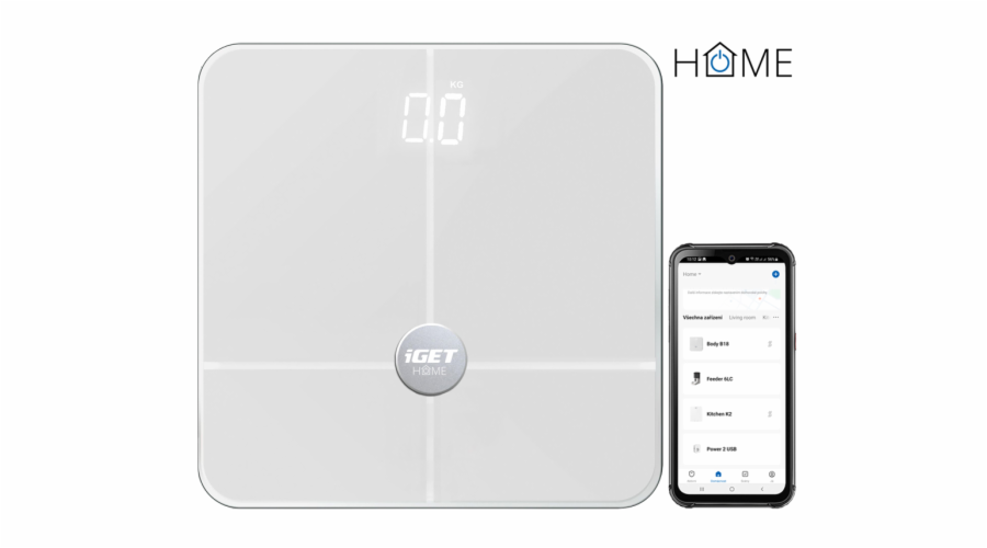 iGET HOME BODY B18 White - chytrá váha, aplikace Android/iOS, Bluetooth, měří 18 parametrů