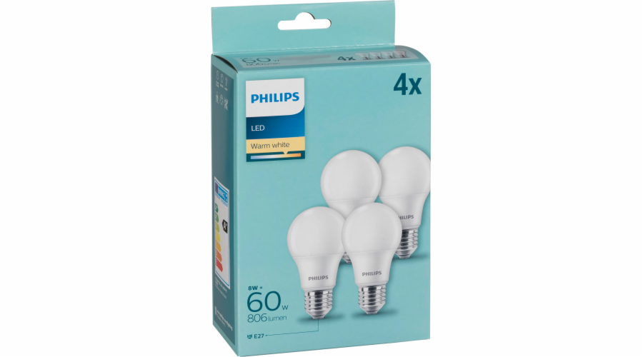Philips LED lampa E27 set 4 ks. 8W (60W) 2700K 806lm