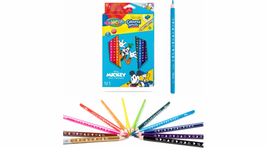 Patio trojúhelníkové tužky tužky 12 kusů 13 barev + Colorino Kids Mickey Content