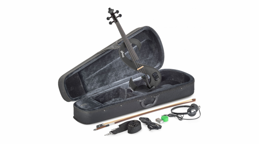 Stagg EVN 4/4 MBK, elektrické housle s pouzdrem a sluchátky, černá metalíza