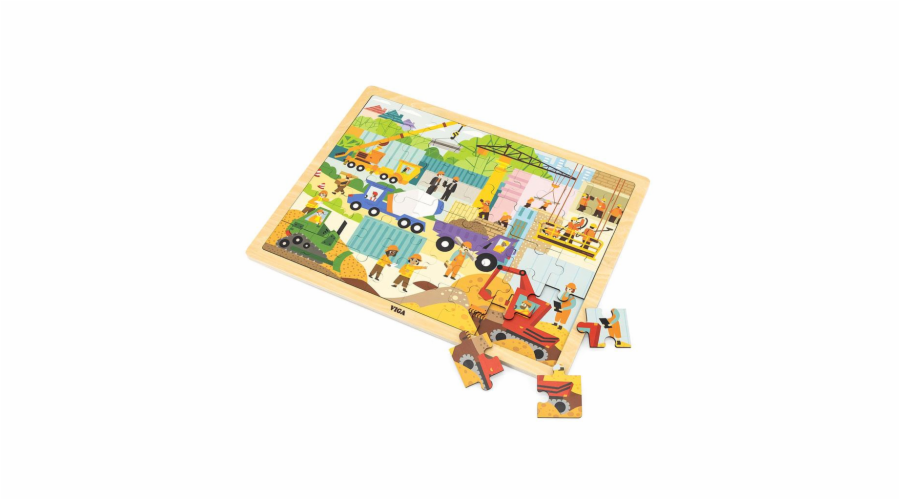 Dřevěné puzzle 48 dílků Viga Stavební stroje