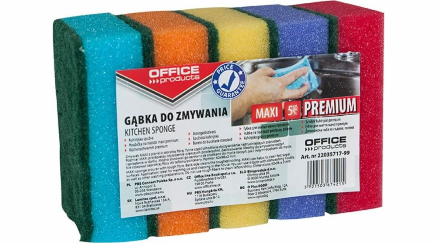 Office Products Gąbka do zmywania OFFICE PRODUCTS Maxi Premium, 5szt., mix kolorów