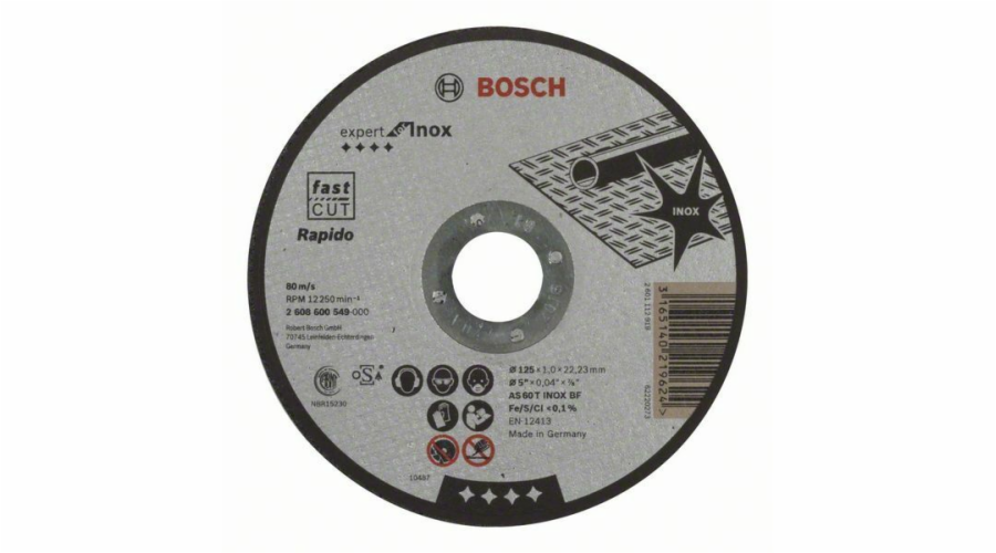 Bosch Dělicí kotouč rovný inox - Rapido standard AS 60 T INOX BF, 125 mm, 22,23 mm, 1 mm