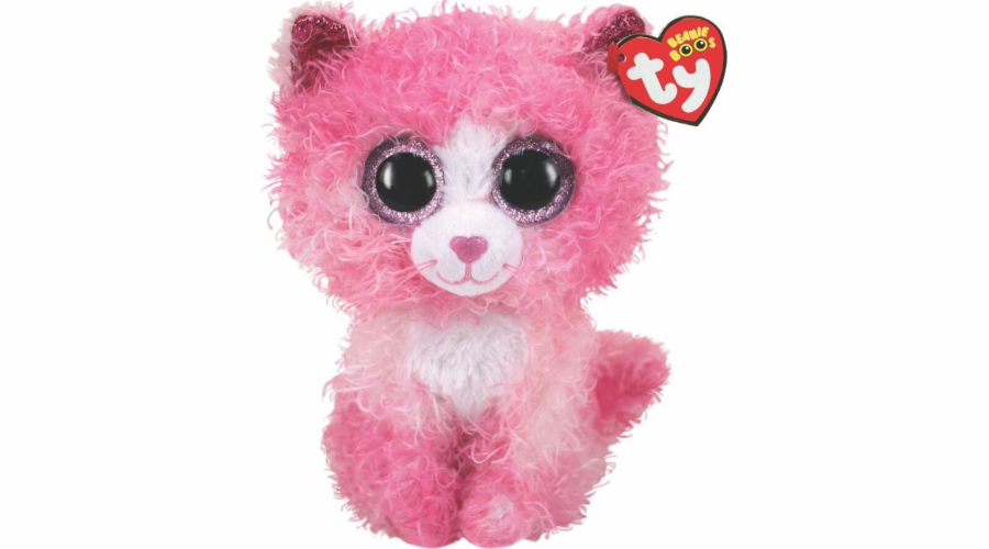 Maskot kočky TY, růžový, s kudrnatými vlasy Reagan, 24 cm