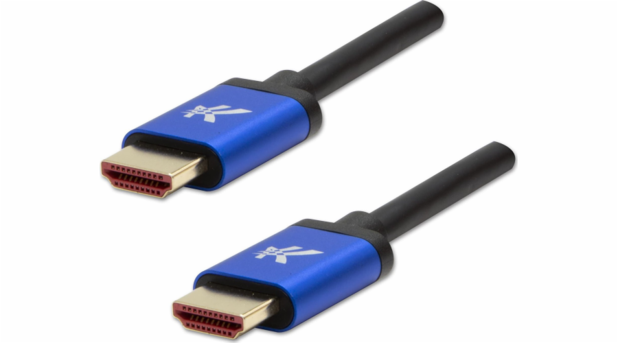 HDMI M Video kabel - HDMI M, HDMI 2.1 - Ultra vysoká rychlost, 2M, zlaté konektory, hliníkové pouzdro, modrá, logo 8k@60Hz, 48 GB