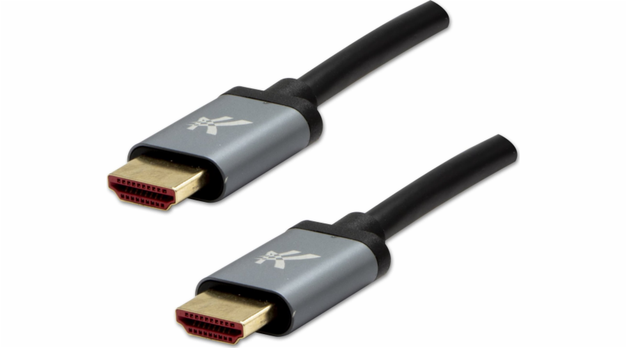 Video kabel HDMI M - HDMI M, HDMI 2.1 - Ultra High Speed, 1m, pozlacené konektory, hliníkový kryt, šedý, Logo 8K@60Hz, 48Gb/s