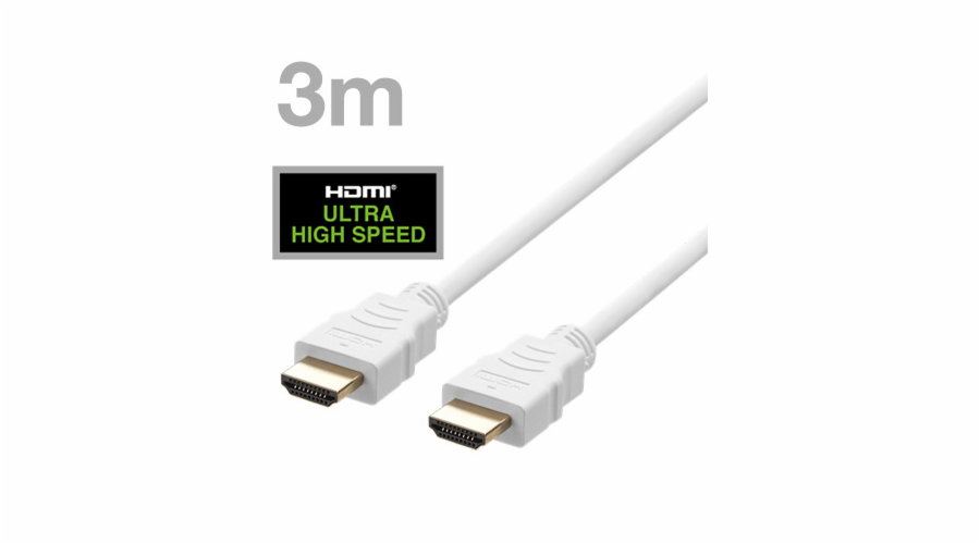 DELTACO Kabel HDMI 2.1 M/M 3m, 8K Ultra High, bílý