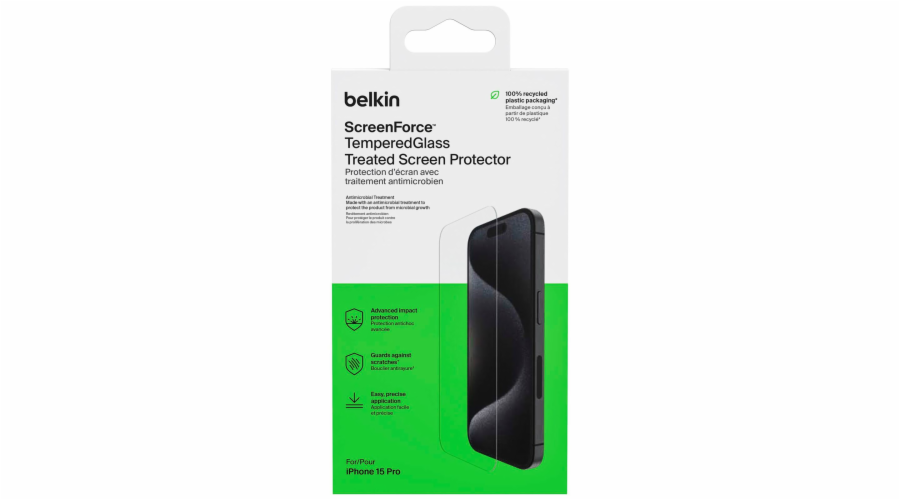 Belkin Screenforce Tempered Gl. antibact. iPhone 15 Pro OVA137ZZ