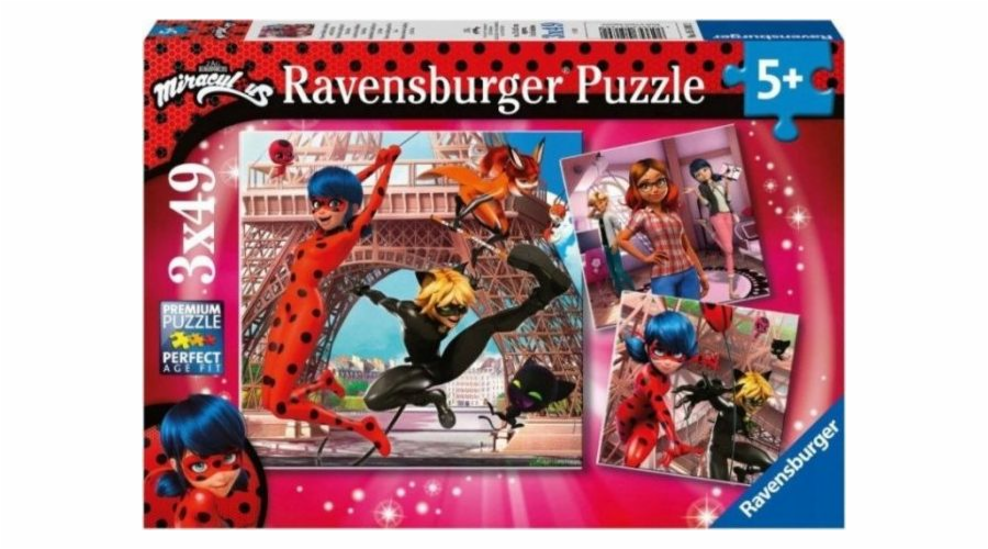 Puzzle Ravensburger 3x49 dílků Zázračná beruška a kočka Noir