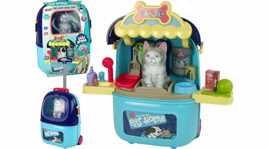 Sada kosmetického salonu pro kočku v kufru Batoh modrý
